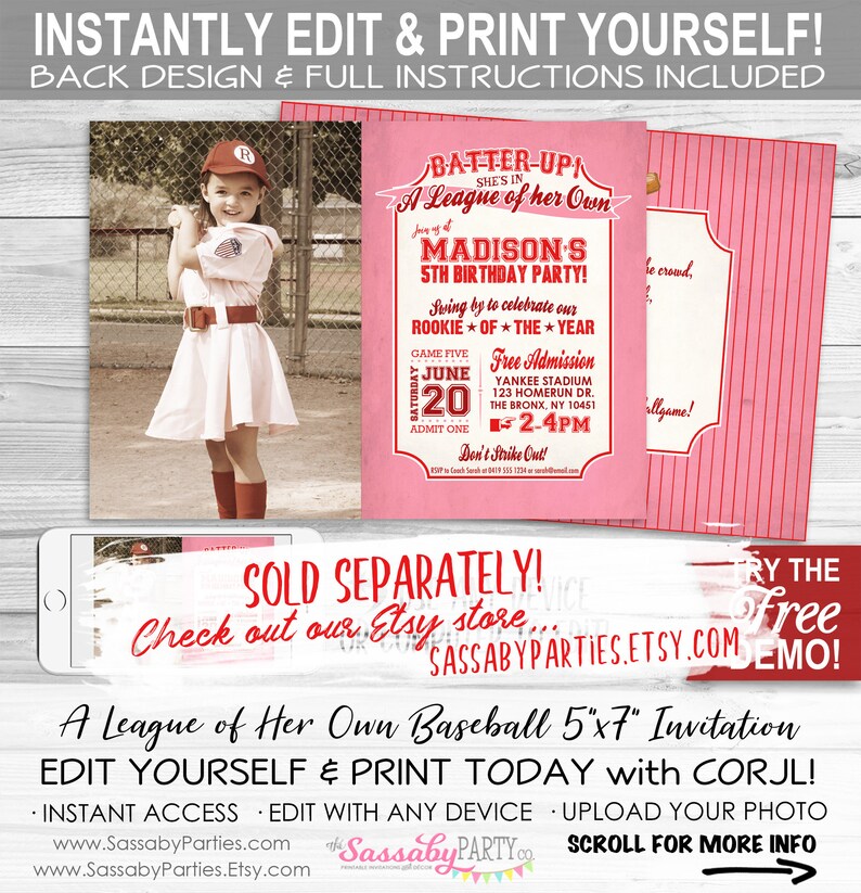 Girls Baseball Bridal Shower Sign INSTANT DOWNLOAD partially Editable & Printable Rockford Peaches, A League of her Own Poster image 6