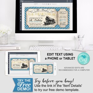 Polar Express Invitation, Ticket Invite, Blue, All Aboard, Printable, Print yourself, Birthday Decorations, Christmas, Xmas, Instant Download, Digital File