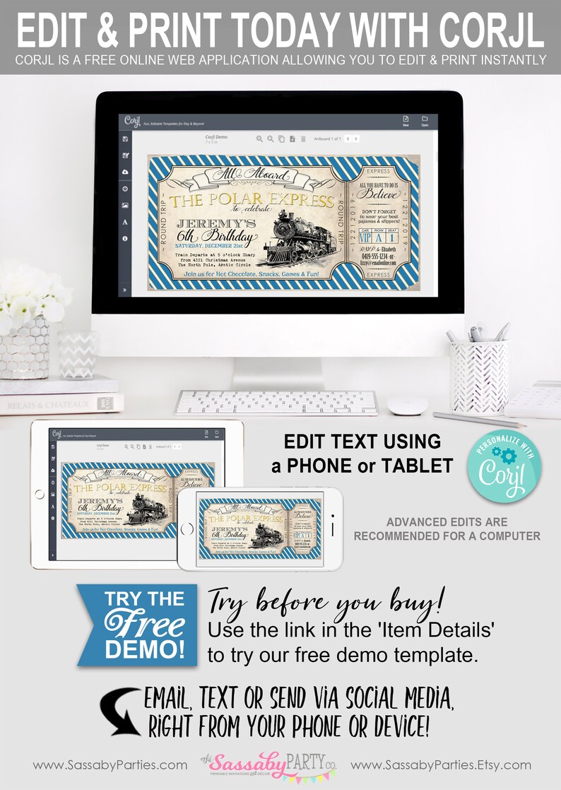 Polar Express Invitation, Ticket Invite, Blue, All Aboard, Printable, Print yourself, Birthday Decorations, Christmas, Xmas, Instant Download, Digital File