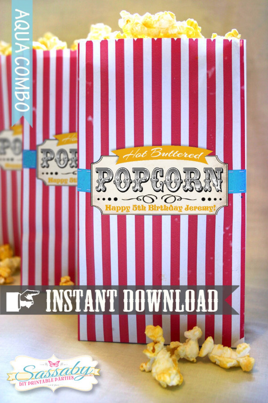 Popcorn Bag Printable Template INSTANT DOWNLOAD Vintage | Etsy