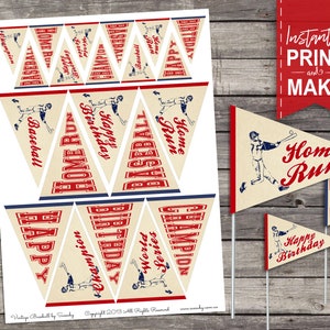 Vintage Baseball GEBURTSTAG Mini-Wimpelfahnen - INSTANT DOWNLOAD - Printable Geburtstagsparty Dekoration, Cupcake Toppers, Dekor, Essenstisch