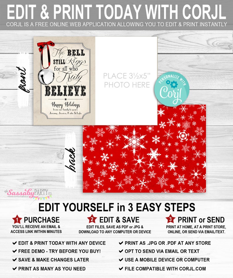 Polar Express Christmas Card - INSTANT DOWNLOAD - Edit & Print, Photo, Picture, Xmas Family Portrait, Printable, Believe, Bell Still Rings image 2