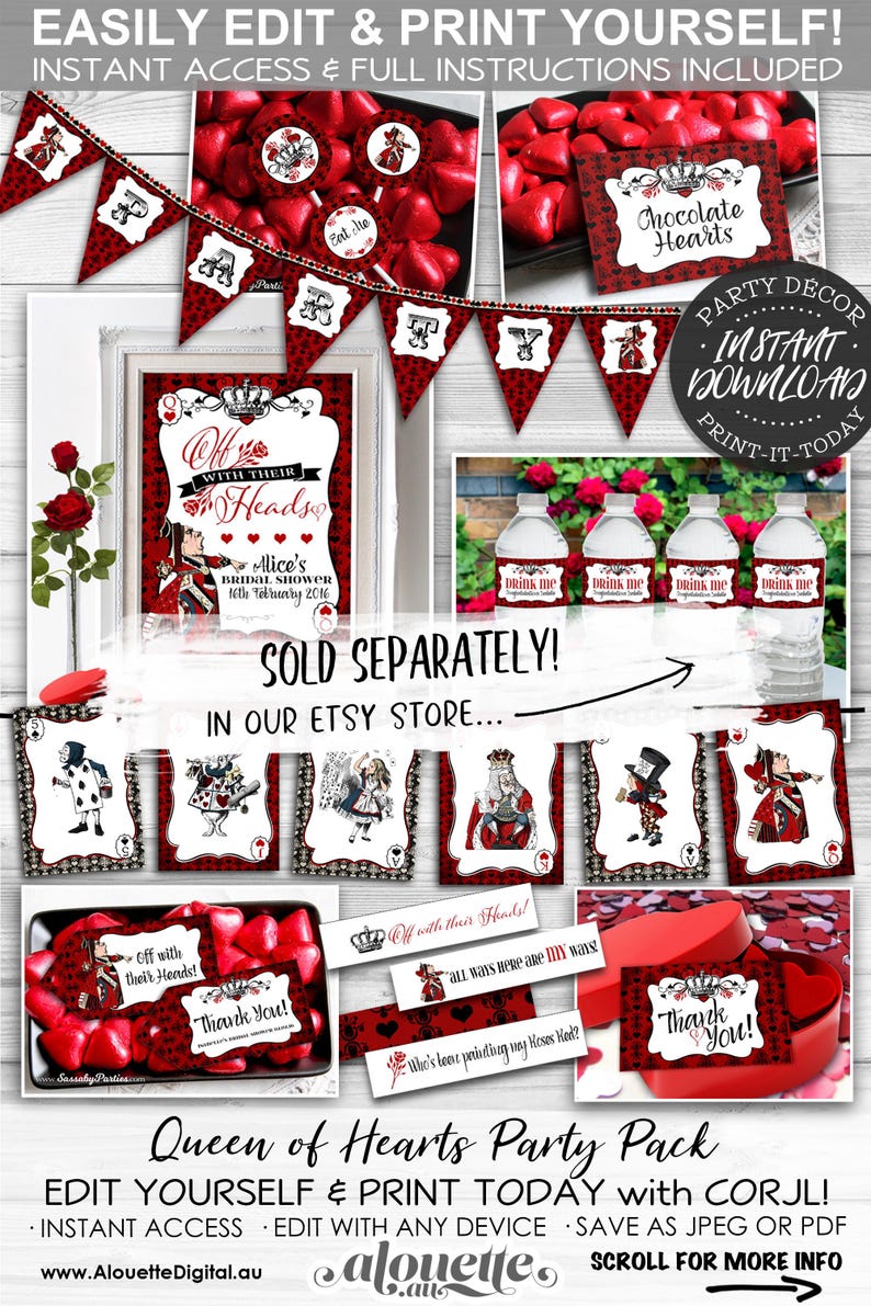 Cartões gigantes da Rainha de Copas - DOWNLOAD INSTANTÂNEO - Imprimíveis, Diário de Junk, Diário, Scrapbooking, Alice no País das Maravilhas, Colagem imagem 5