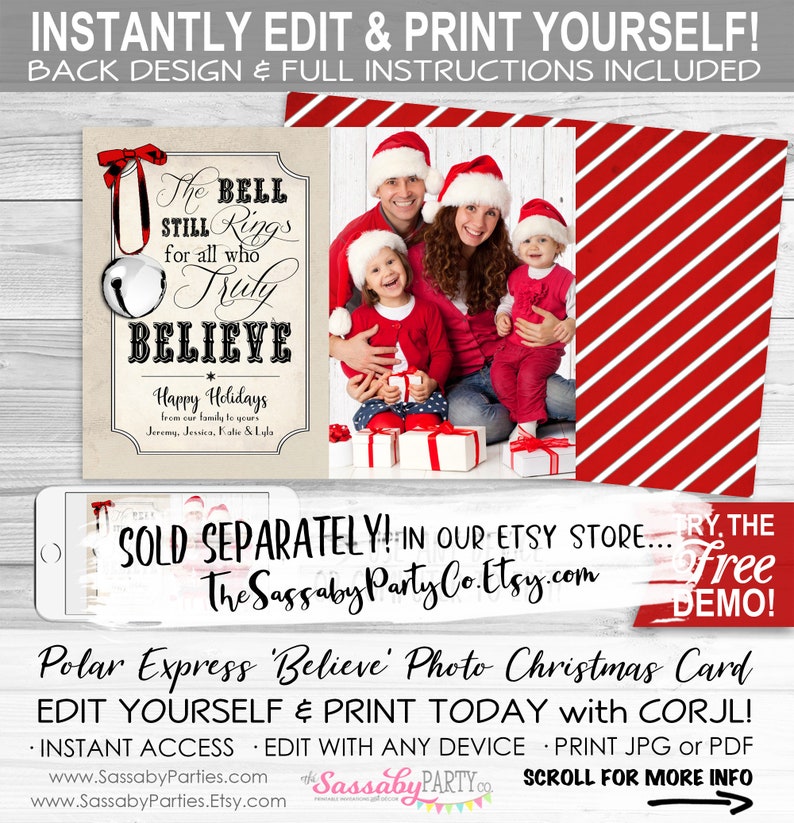 Polar Express Christmas Card - INSTANT DOWNLOAD - Edit & Print, Photo, Picture, Xmas Family Portrait, Printable, Believe, Bell Still Rings image 5