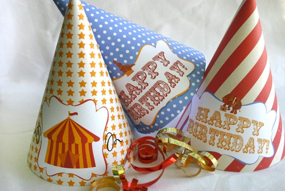 Party Hats Vintage Circus Instant Download Printable Birthday