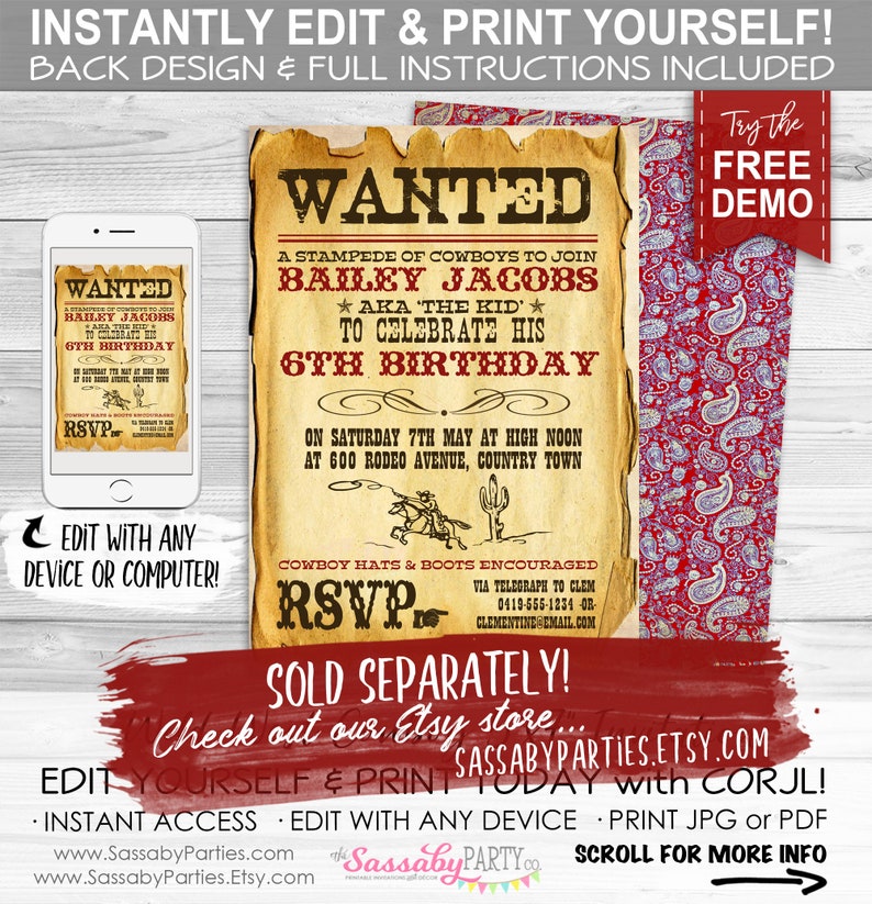 Wild West Cowboy Party Banner INSTANT DOWNLOAD Editable & - Etsy