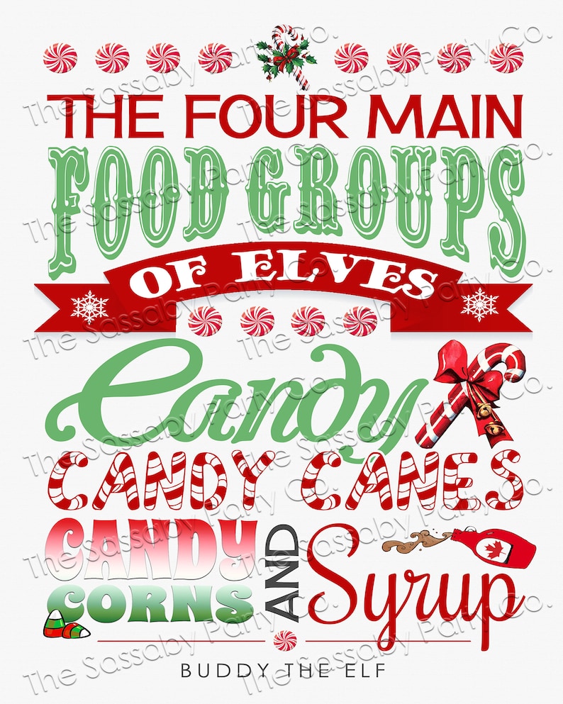 Elf Poster, Four Main Food Groups Elves, Sign Candy Canes, Syrup,  Instant Download, Print Yourself, Printable, Xmas Decorations, Fun Christmas Decor