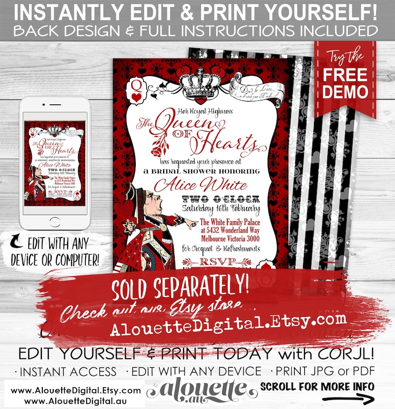 Cartões gigantes da Rainha de Copas - DOWNLOAD INSTANTÂNEO - Imprimíveis, Diário de Junk, Diário, Scrapbooking, Alice no País das Maravilhas, Colagem imagem 4