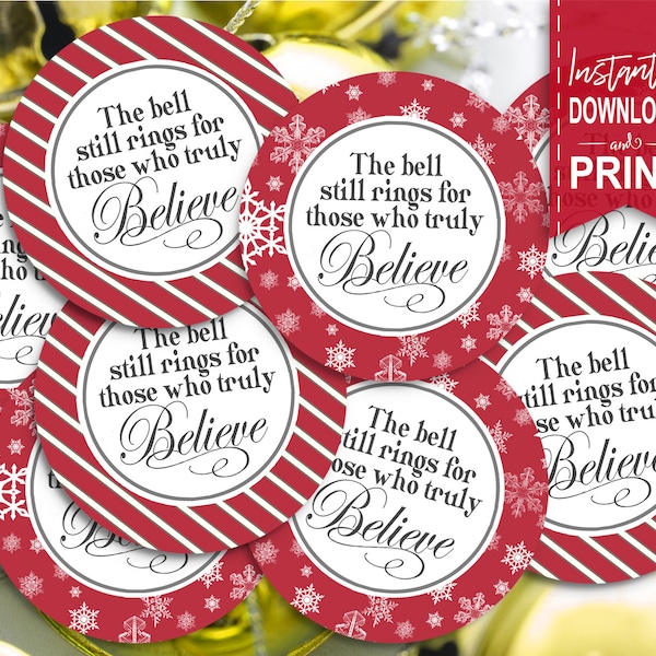 Polar Express Party Circles - INSTANT DOWNLOAD - Edit & Print, Christmas, Birthday Party, Red Favor Gift Tags, Cupcake Toppers, Food Labels