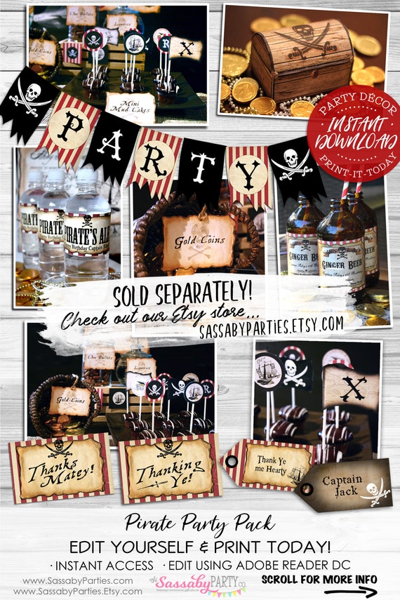 8 Pirate Party Signs/posters INSTANT DOWNLOAD Printable 