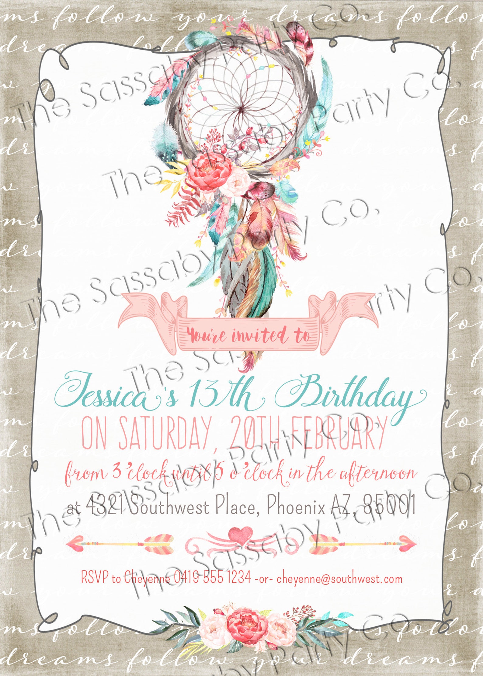 Dreamcatcher Boho Invitation Birthday or Baby Shower - Etsy