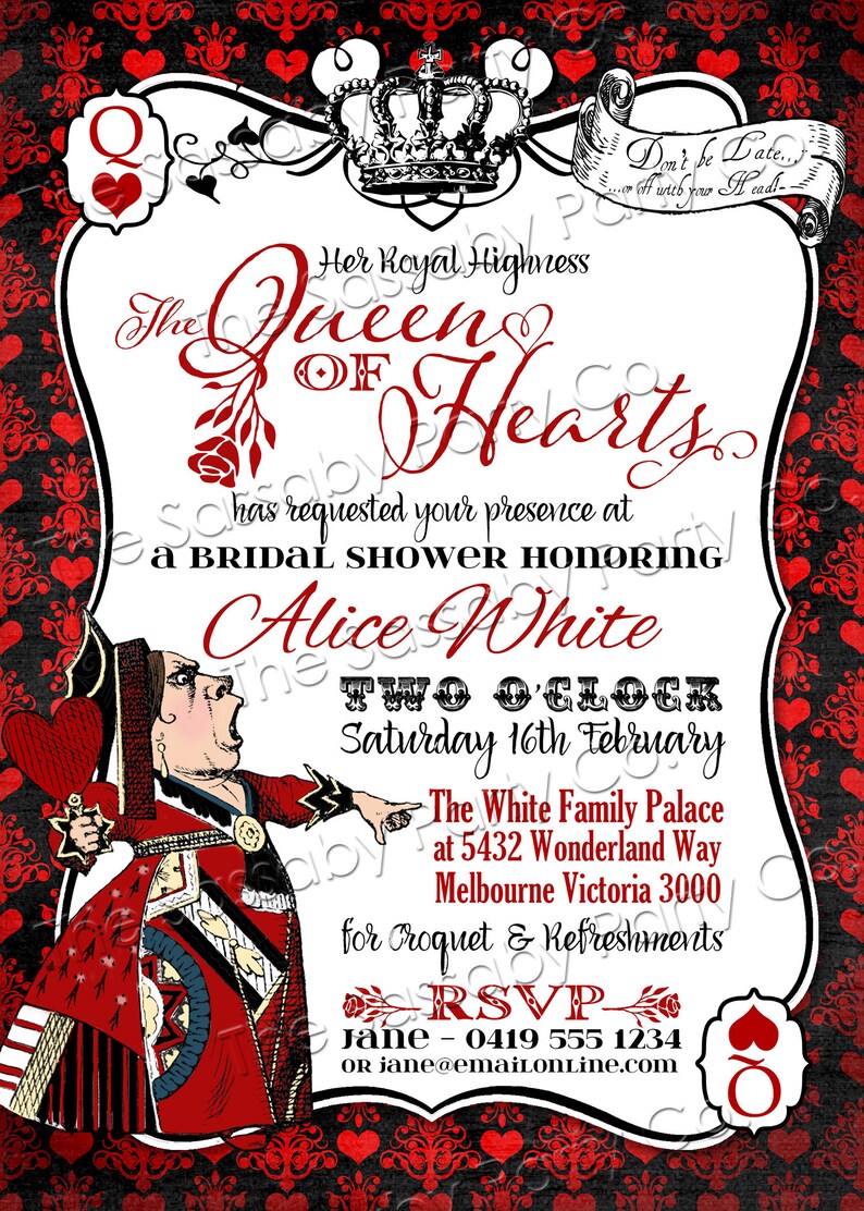 Alice in Wonderland, Red Queen of Hearts, Invitation, Invite, Tea Party, Edit Text, Editable, Printable Birthday Party Decorations, Print Yourself, Instant Download, Decor, Decoration, Print At Home, Digital Files