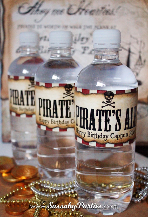 Pirate Bottle Wraps – 20 Pirate Water Bottle Labels – Pirate Decorations –  Made in the USA