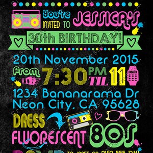Awesome 80s Party Birthday Invitation, Eighties Invite, Neon, 30th Bday, 40th, Fluoro, Fluorescent, Bright, Retro, Printable, Print Yourself, Instant Download, Editable, Edit Text