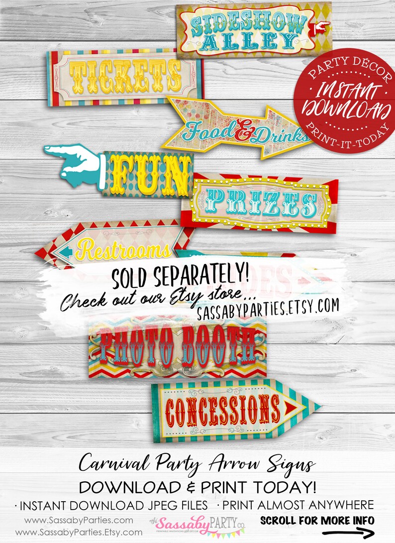 SOLD SEPARTELY, Carnival Sideshow Alley Signs, Instant Download