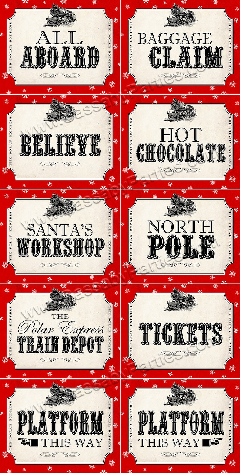 polar express party signs instant download printable etsy