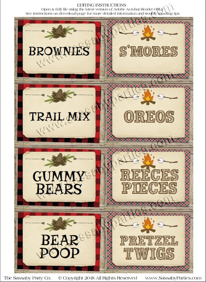 Camping Party Labels INSTANT DOWNLOAD Editable & Etsy