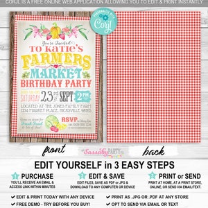 Farmers Market Party Invitation, Invite, Instant Download, Edit Text, Editable, Print Yourself, Printable, Country Stall, Homemade, Farm Fresh, Birthday