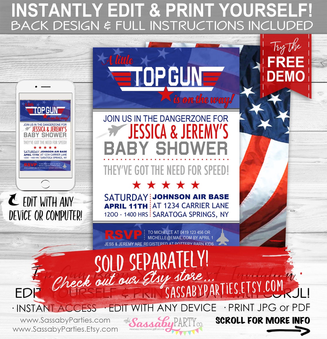 Top Gun Baby Shower Invitation INSTANT DOWNLOAD Partially Etsy