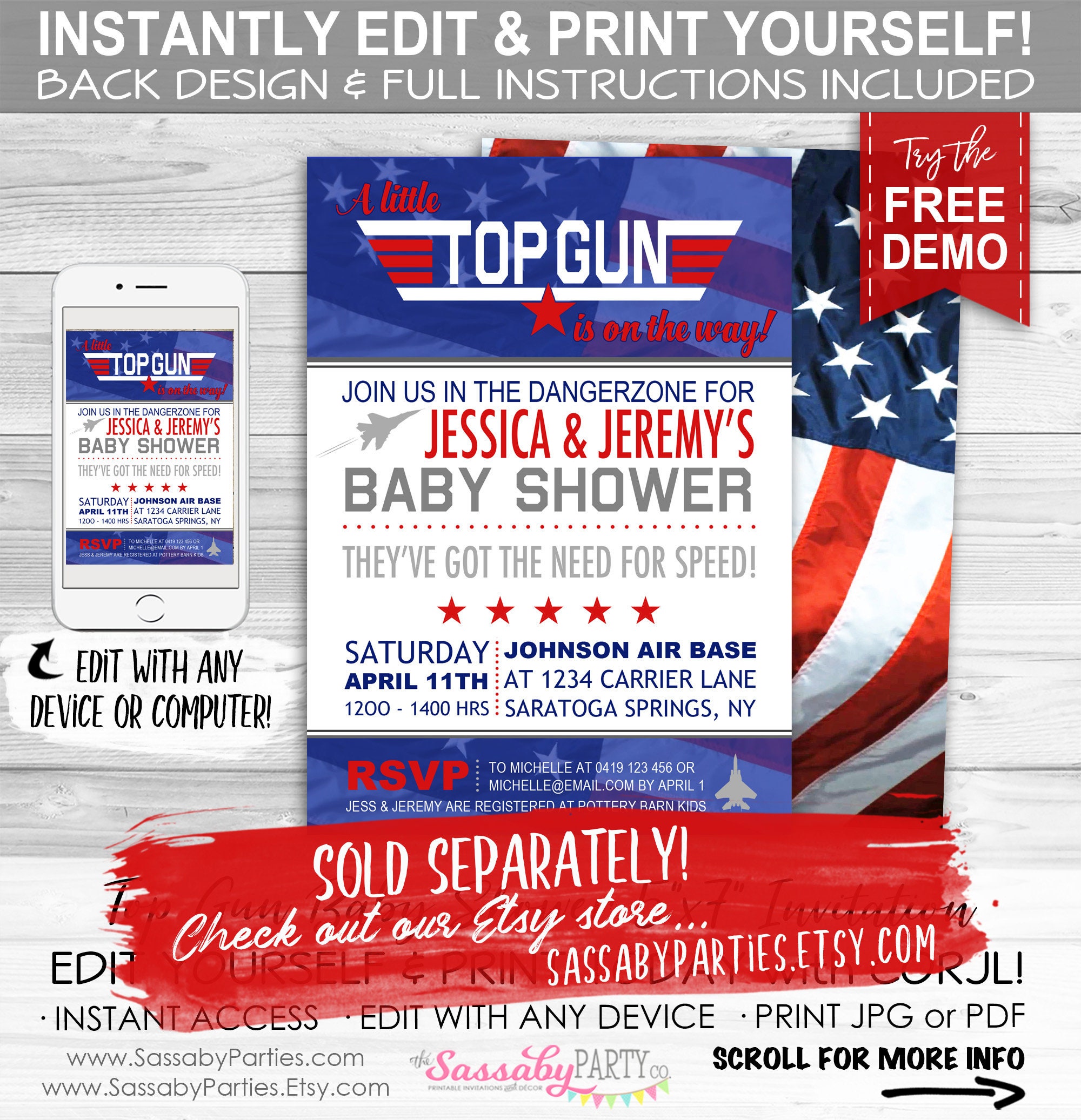 Top Gun Baby Shower Invitation INSTANT DOWNLOAD Partially Etsy