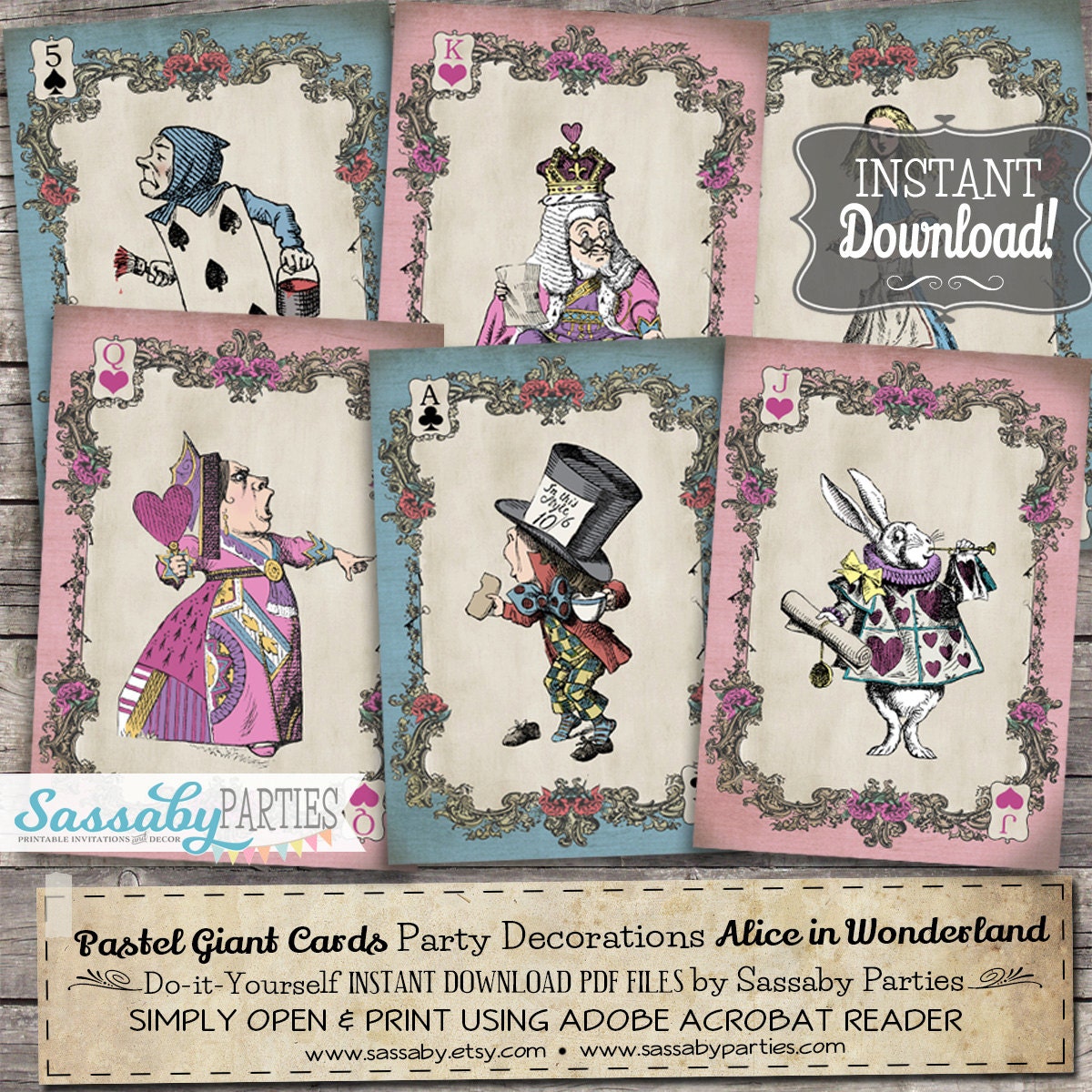 Alice In Wonderland Pastel Giant Cards Instant Download Etsy