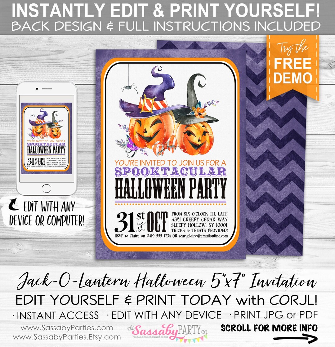Halloween Jack O Lantern Party Invitation INSTANT DOWNLOAD - Etsy