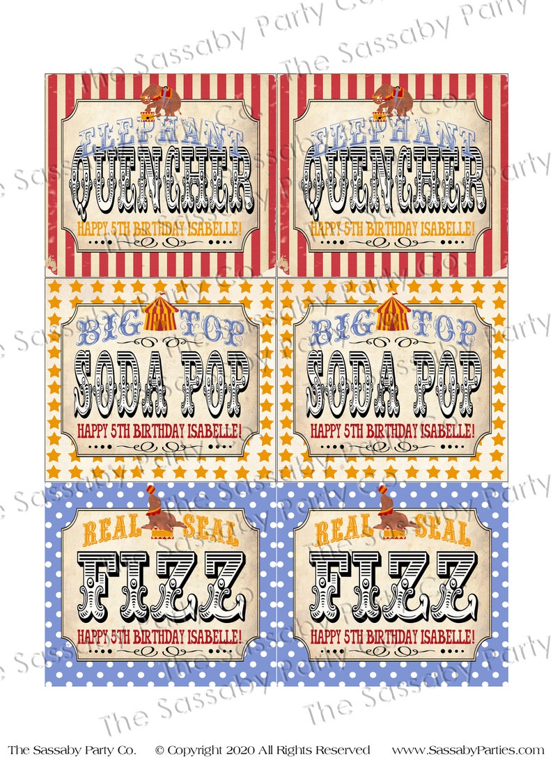 Vintage Circus Drink Bottle Labels INSTANT DOWNLOAD - Etsy