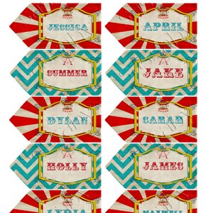 Carnival Circus Party Thank You Tags, Birthday Party Decor, Gift Bags, Favor Tag, Carousel, Ferris Wheel, Decorations, Red Aqua Blue, Instant Download, Printable, Print Yourself, Come One Come All