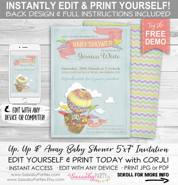 up up and away baby shower invitations