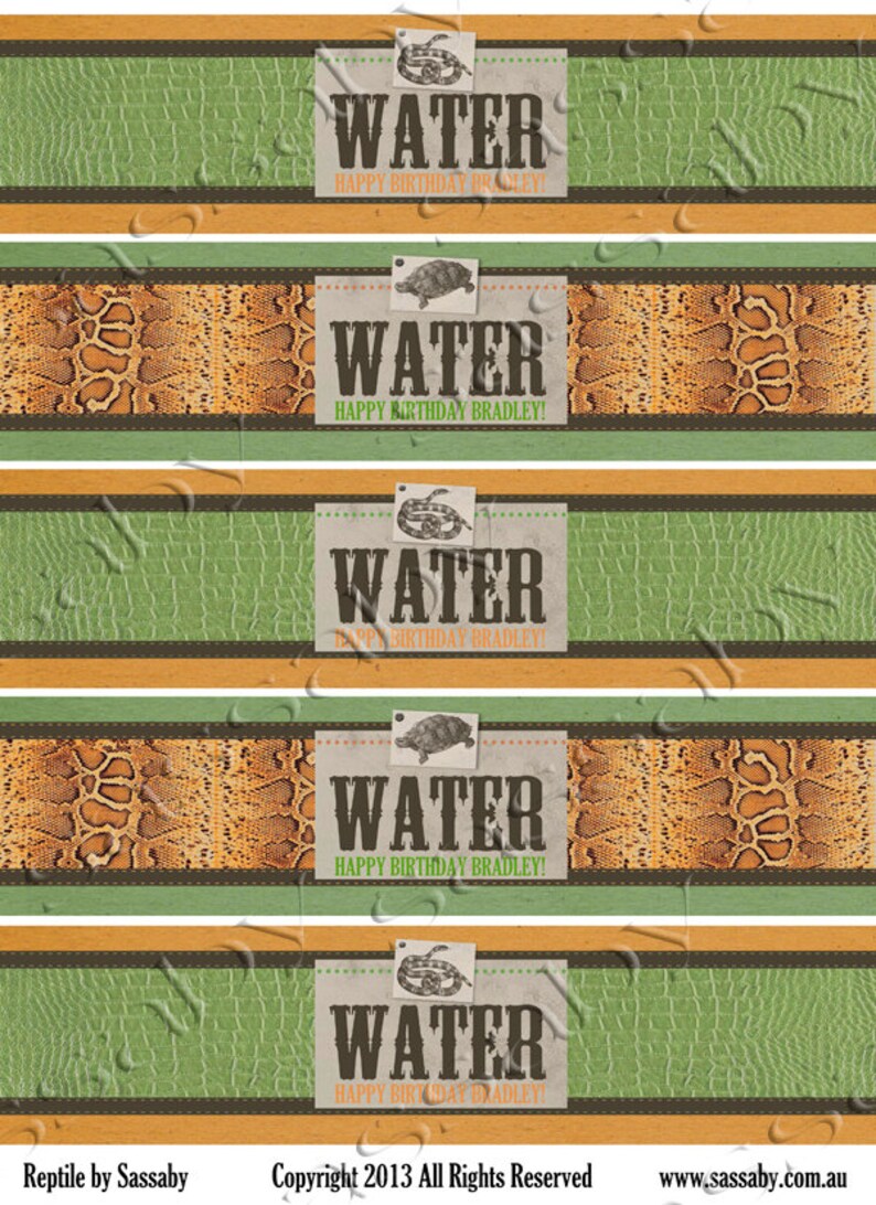Reptile Water Bottle Labels INSTANT DOWNLOAD Editable &amp; - Etsy