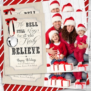 Polar Express Believe Christmas Card, Bell Still Rings, Upload Photo, Picture, Instant Download, Print Yourself, Printable, Xmas, Greeting Message, Edit Text, Editable