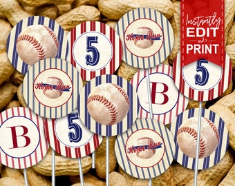 Vintage Baseball Party Circles/Cupcake Toppers - INSTANT DOWNLOAD - Editable & Printable Birthday Decorations, Decor, Food, Baby Shower