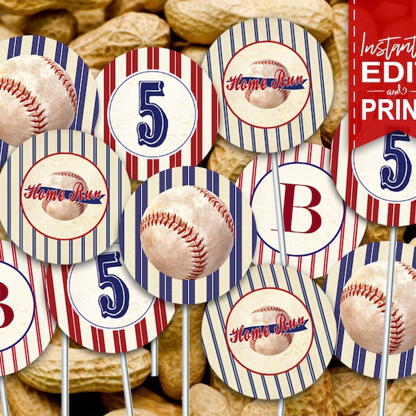 Baseball Cupcake Toppers Printables Etsy