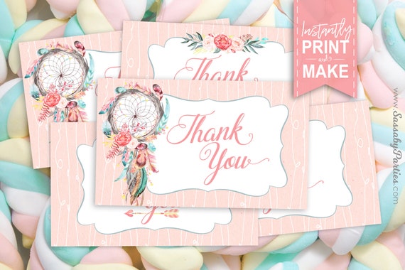 Alice in Wonderland Thank you Cards Thankyou Card Tea Party Gift INSTANT DOWNLOAD Pastel Pink DIY Printable Birthday Decorations