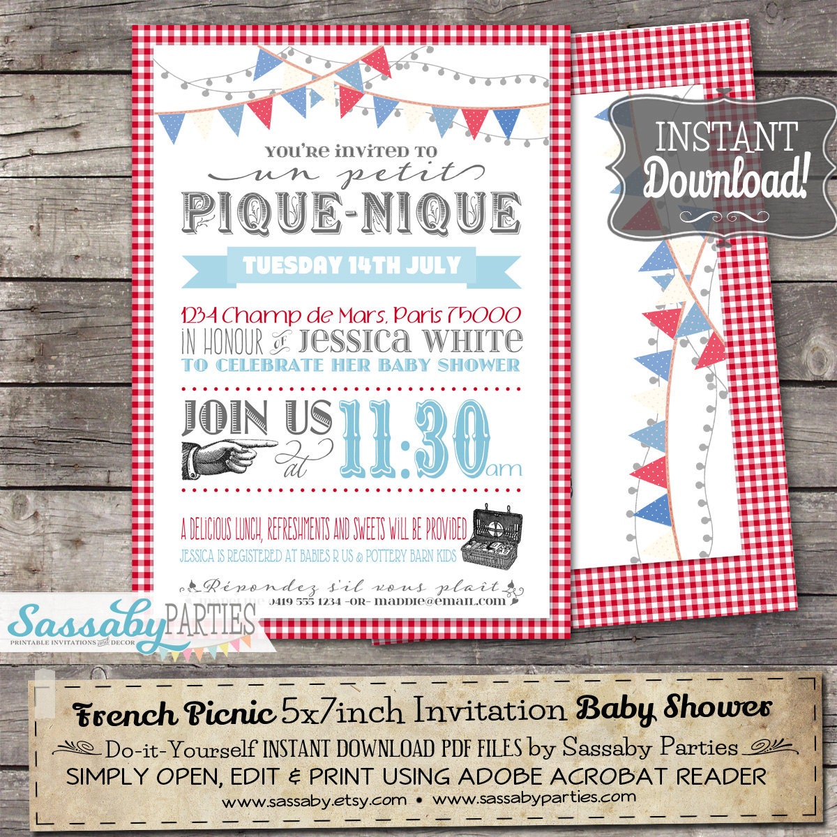 French Picnic Invitation INSTANT DOWNLOAD Editable & Etsy