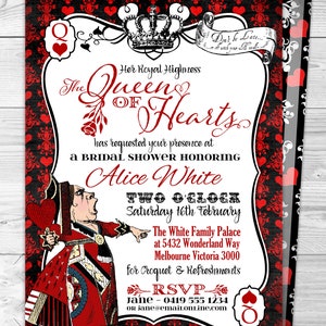 Alice in Wonderland, Red Queen of Hearts, Invitation, Invite, Tea Party, Edit Text, Editable, Printable Birthday Party Decorations, Print Yourself, Instant Download, Decor, Decoration, Print At Home, Digital Files