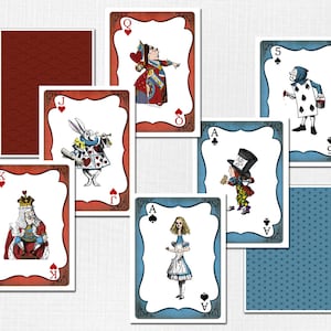 Alice in Wonderland, Playing Cards, Red Blue, Queen of Hearts, White Rabbit, Mad Hatter, Printable Birthday Party Decorations, Print Yourself, Instant Download, Fun Game Sign Decor, Decoration, Print At Home, Digital Files