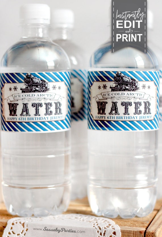 Polar Express Water Bottle Labels Blue - INSTANT DOWNLOAD - partially editable & Printable Christmas/Birthday Decorations by Sassaby Il_570xn