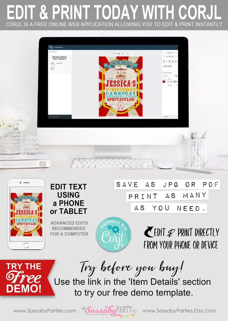 Carnival Game Sideshow Alley Poster, Edit Text, Editable, Sign, Birthday Party, Welcome Sign, Come One Come All, Circus, Carousel, Instant Download, Printable, Print Yourself,