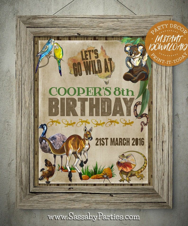 Australian Animals, Australia Party, Birthday, Welcome Sign, Poster, Koala, Kangaroo, Emu, Lizard, Outback, Lets Go Wild, Zoo, Edit Yourself, Editable, Instant Download, Printable, Print Yourself,