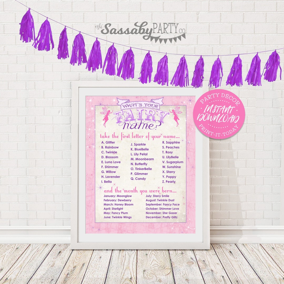 Fairy Name Poster - INSTANT DOWNLOAD - Printable Party Sign, Girls ...