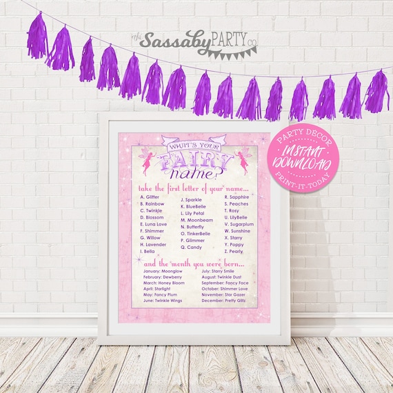 Fairy Name Poster - INSTANT DOWNLOAD - Printable Party Sign, Girls ...