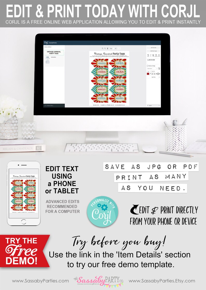 Carnival Circus Party Thank You Tags, Birthday Party Decor, Gift Bags, Favor Tag, Carousel, Ferris Wheel, Decorations, Red Aqua Blue, Instant Download, Printable, Print Yourself, Come One Come All