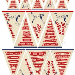 Vintage Baseball Pennant Flags, Baby Shower, Party Decor, Decorations, Food Cupcake Toppers, Printable, Print Yourself, Instant Download,