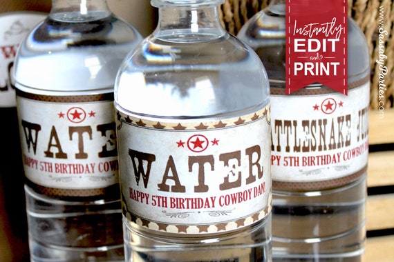 Western Hoedown Wine Bottle Labels and Water Bottle Labels Wild West Cowboy Party Decor Mini Wine Bottle Beverage Bar Kit 34 Pc