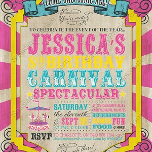 Carnival Invitation, Invite, Any Age, Birthday, Pink, Carousel, Ferris Wheel, Instant Download, Edit Text, Editable, Printable, Print Yourself, Use Any Device