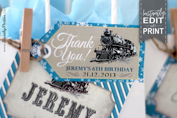 Polar Express Party Thank You Tags Instant Download Edit Etsy