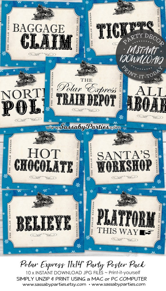 Polar Express Party Signs - INSTANT DOWNLOAD - Printable Posters, Train ...