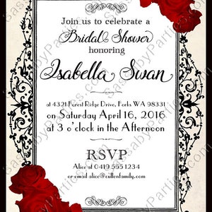 Twilight Lace Roses Invitation, Bridal Shower Invite, Vampire, Instant Download, Print Yourself, Printable at Home, Edit Text, Editable