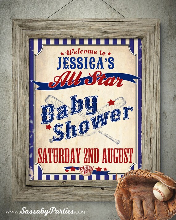 Vintage Baseball Baby Shower Sign Instant Download Diy